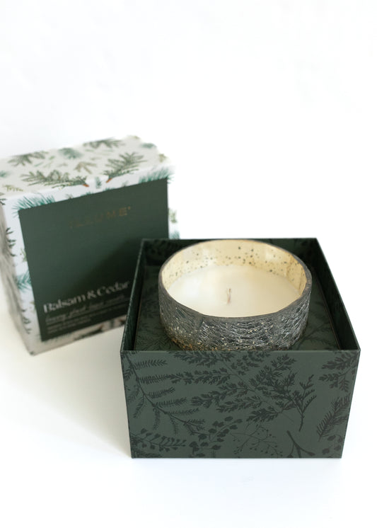 Balsam Cedar Crackle Glass Candle